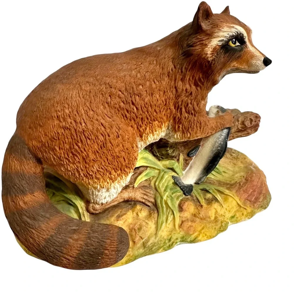 Vintage Aynsley Raccoon with Fish Figurine Statue Animal Lover Decor Collectible